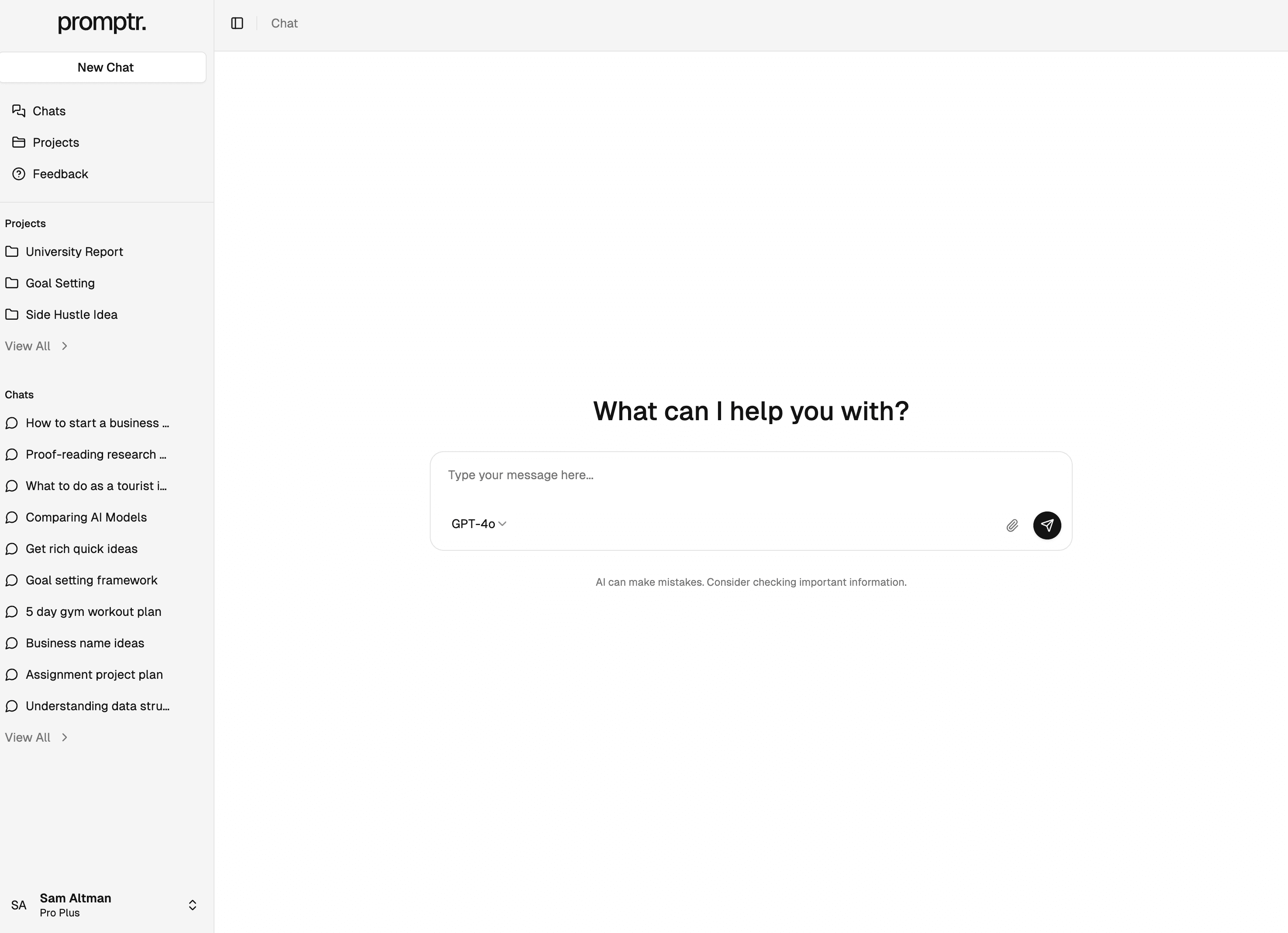 Promptr dashboard